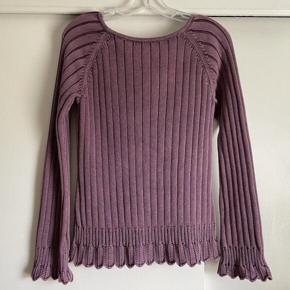 Anthropologie Isabella Bird V Neck Sweater Size M Purple Ribbed Cable Knit - Picture 7 of 10